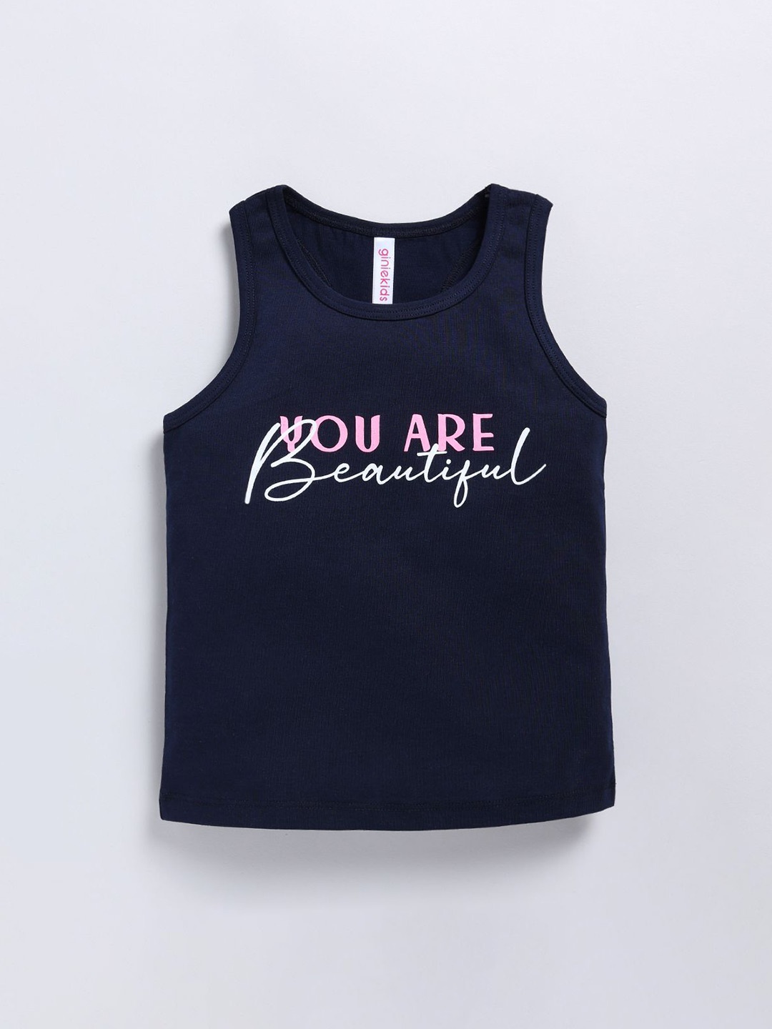 

Ginie Girls Typography Printed Tank Top, Navy blue