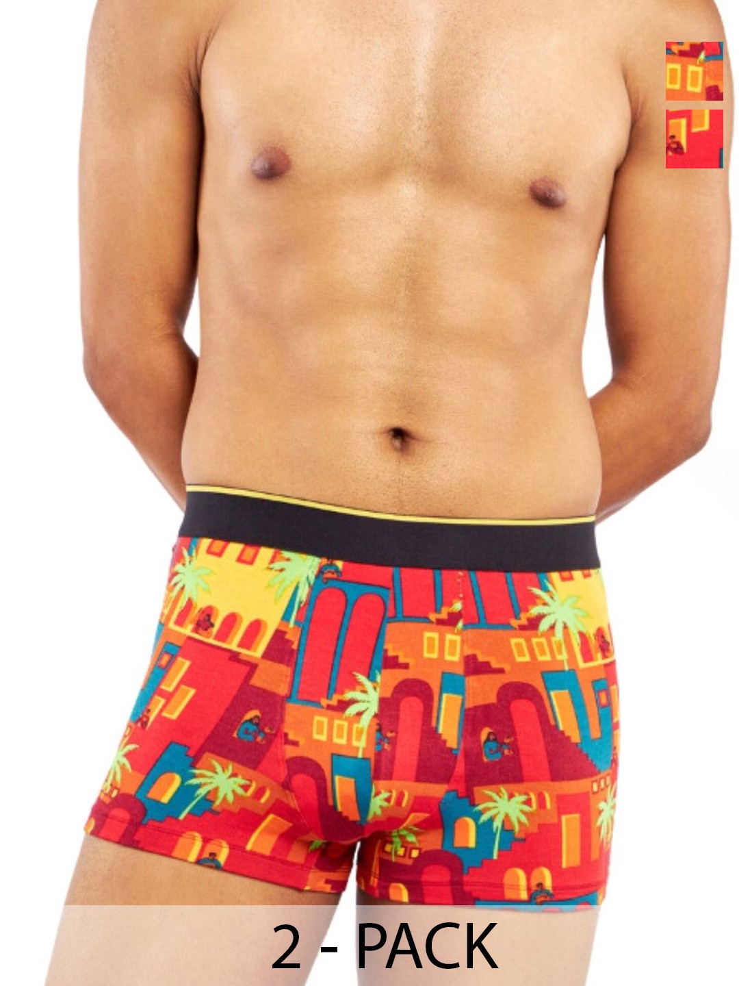 

Bummer Pack Of 2 Men's Printed Micro Modal Trunks Underwear, Red