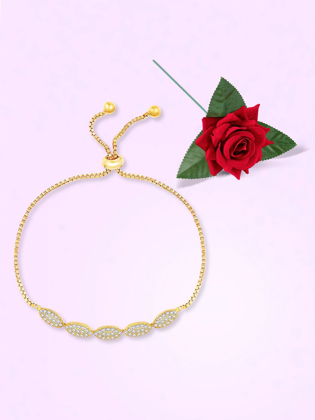 

Peora Women Brass Cubic Zirconia Gold-Plated Wraparound Bracelet