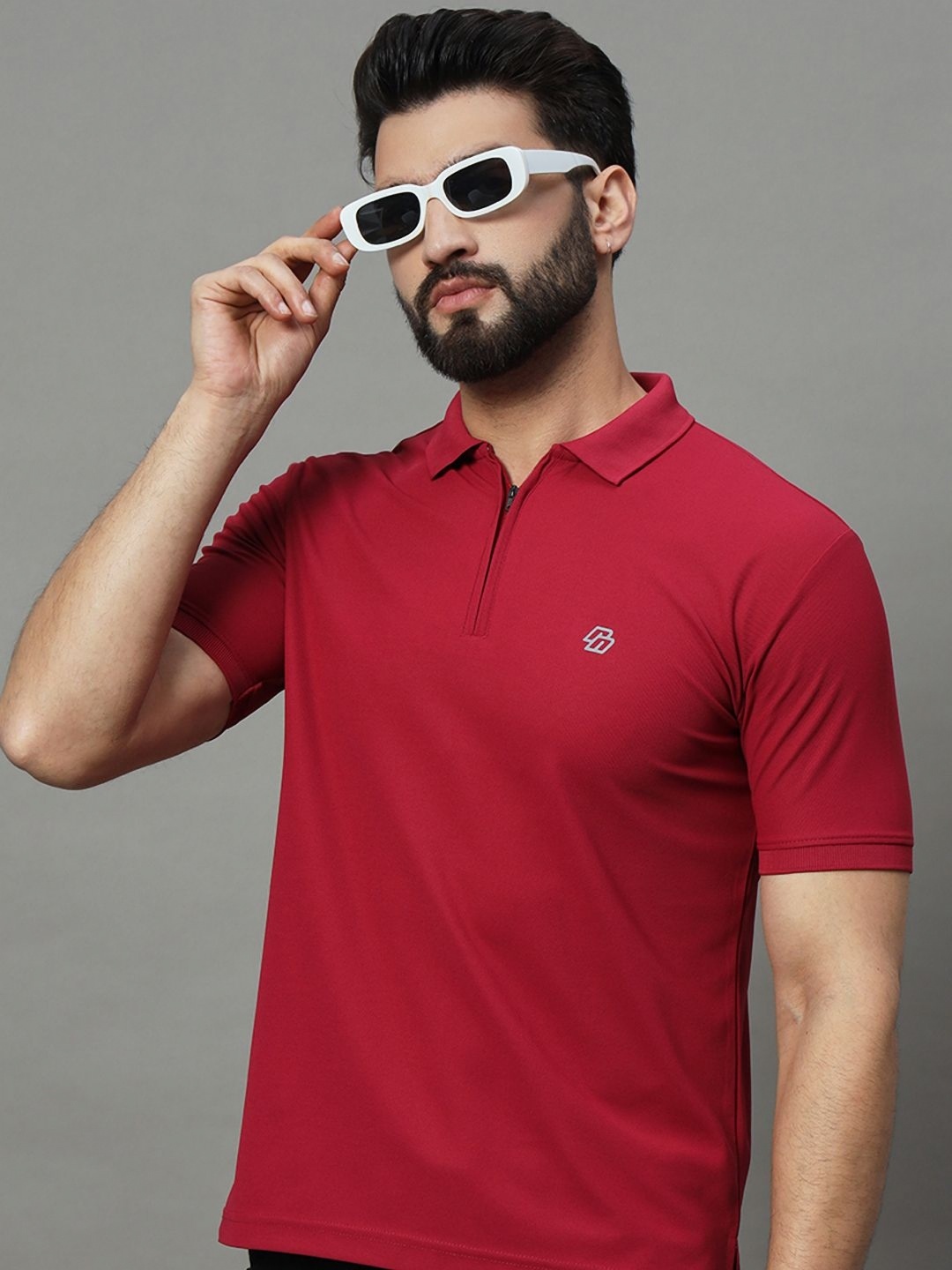 

RENUOVO Men Polo Collar T-shirt, Maroon