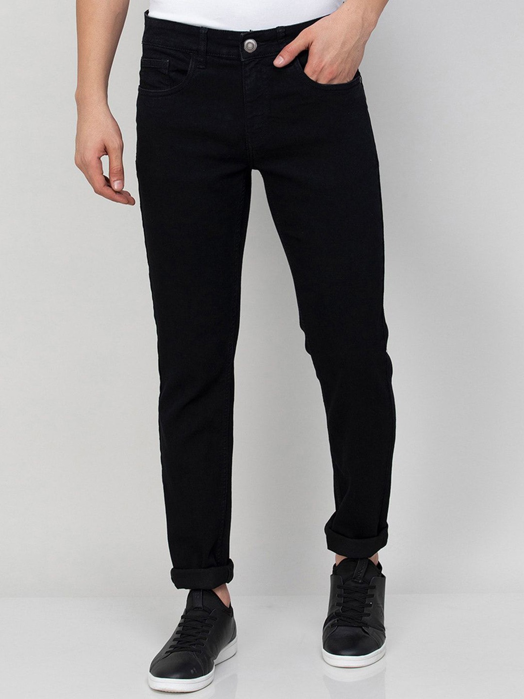 

INDIROCKS Men Mid-Rise Clean Look Stretchable Regular Fit Jeans, Black
