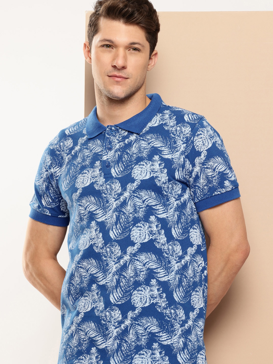 

INVICTUS Tropical Printed Polo Collar Slim Fit T-shirt, Blue