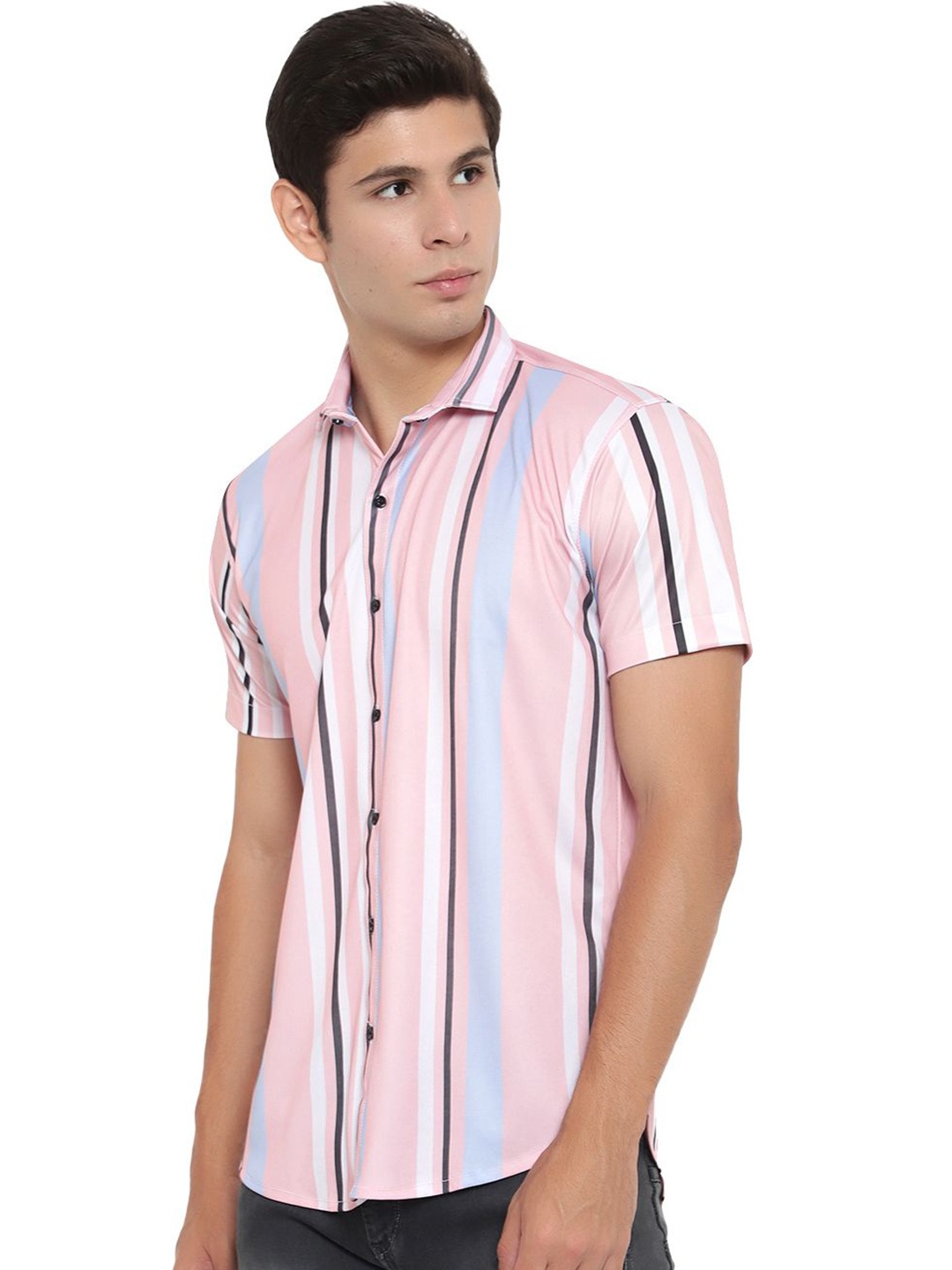 

iCome Men Vertical Striped Cotton Casual Shirt, White