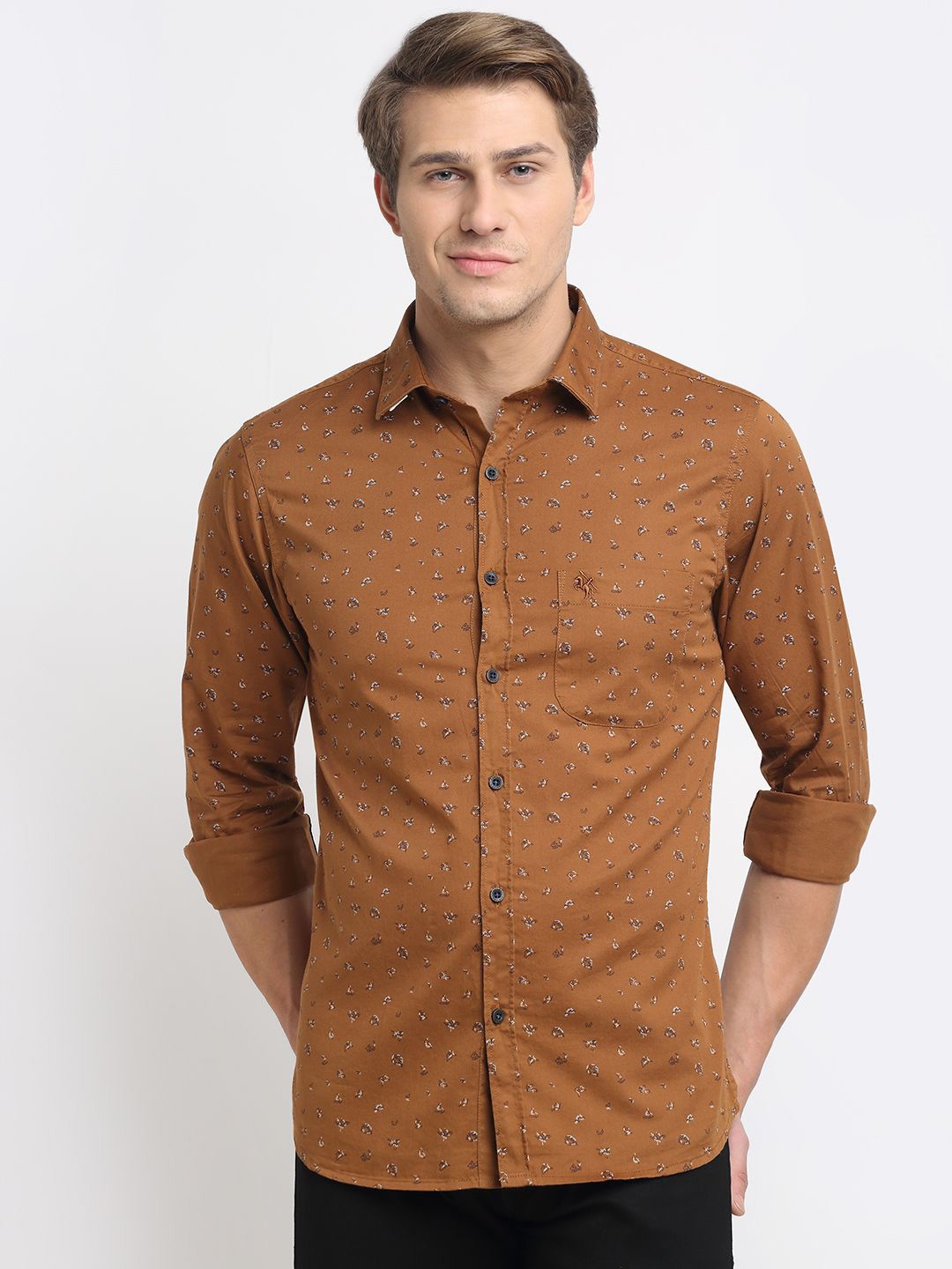 

Cantabil Men Comfort Fit Spread Collar Floral Printed Cotton Casual Shirt, Brown
