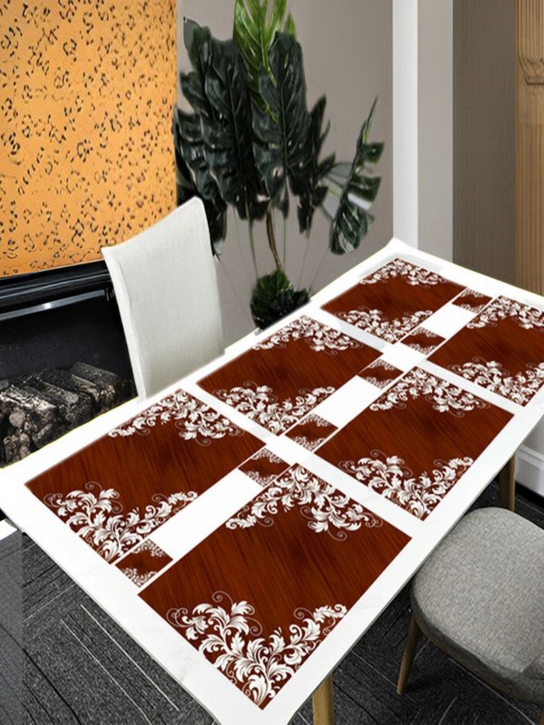 

REVEXO Brown & White 12 Pcs Printed Rectangular Shaped Coasters & Table Placemats