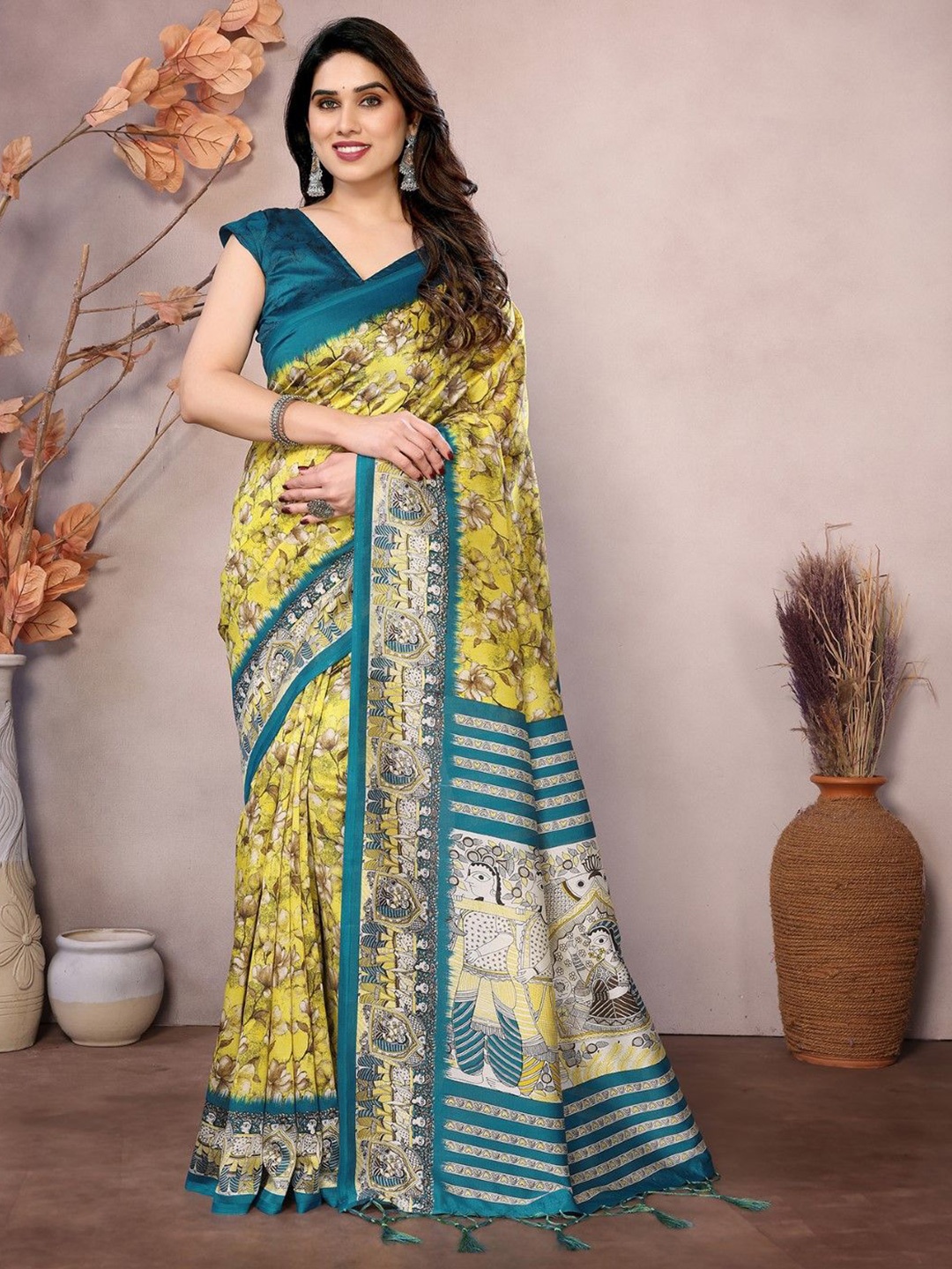 

KALINI Floral Saree, Yellow