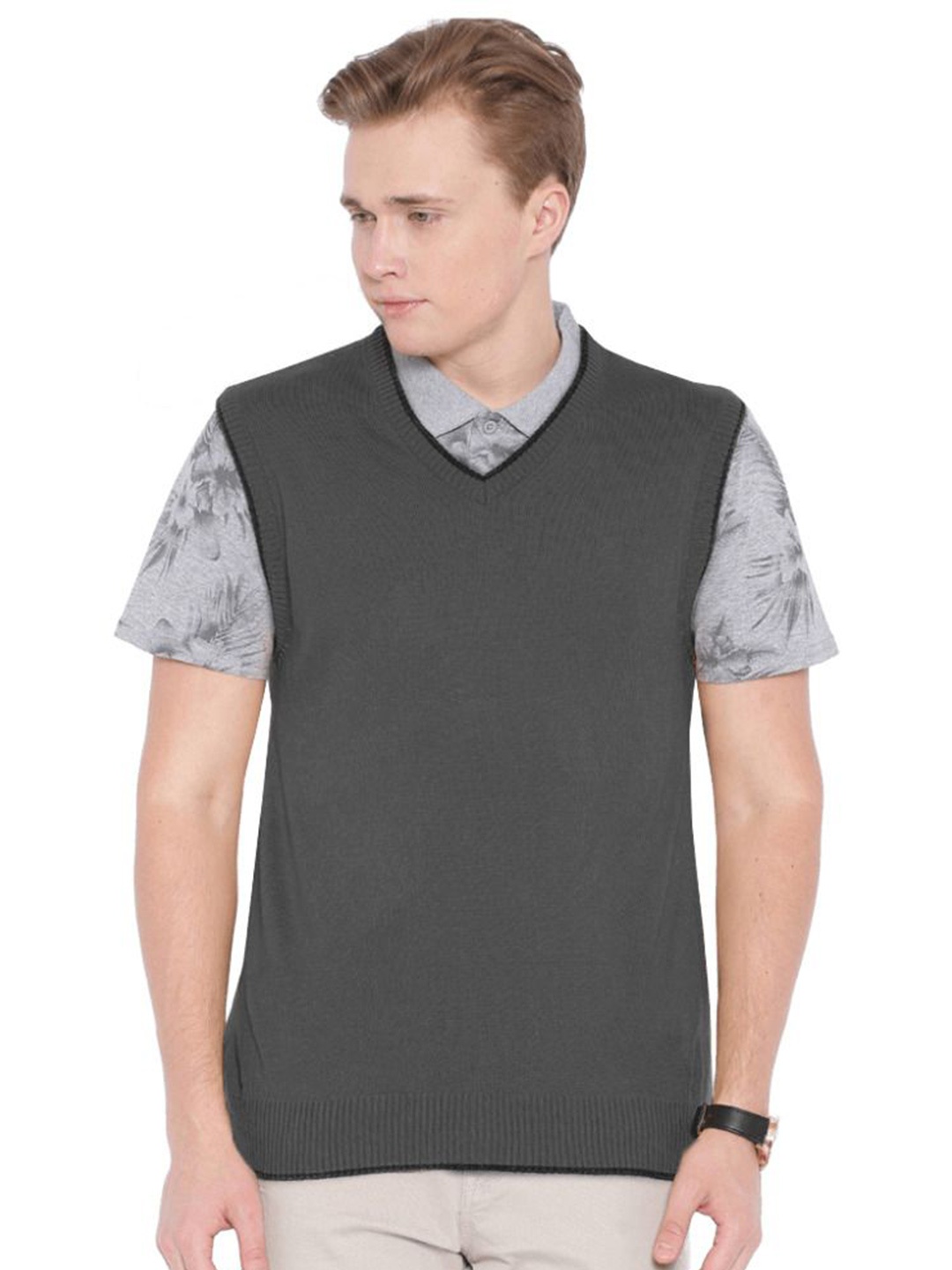 

BAESD Men Sweater Vest, Grey melange