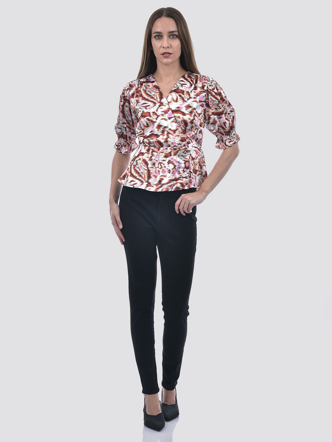 

ONLY ONLY Women Printed Puff Sleeves Wrap Top, White