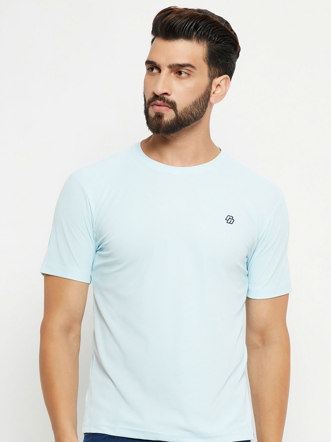

RENUOVO Men Solid Round Neck Cotton T-shirt, Turquoise blue