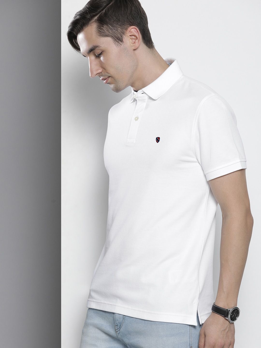 

MERRIMENT Men Solid Polo Collar Cotton T-shirt, White