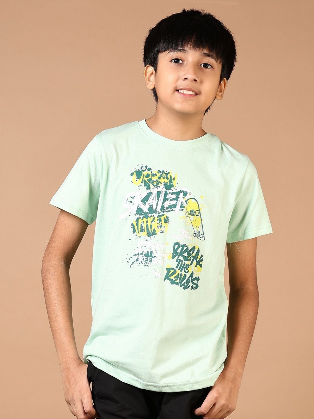 

V-Mart Boys Typography Printed Round Neck Cotton T-shirt, Green