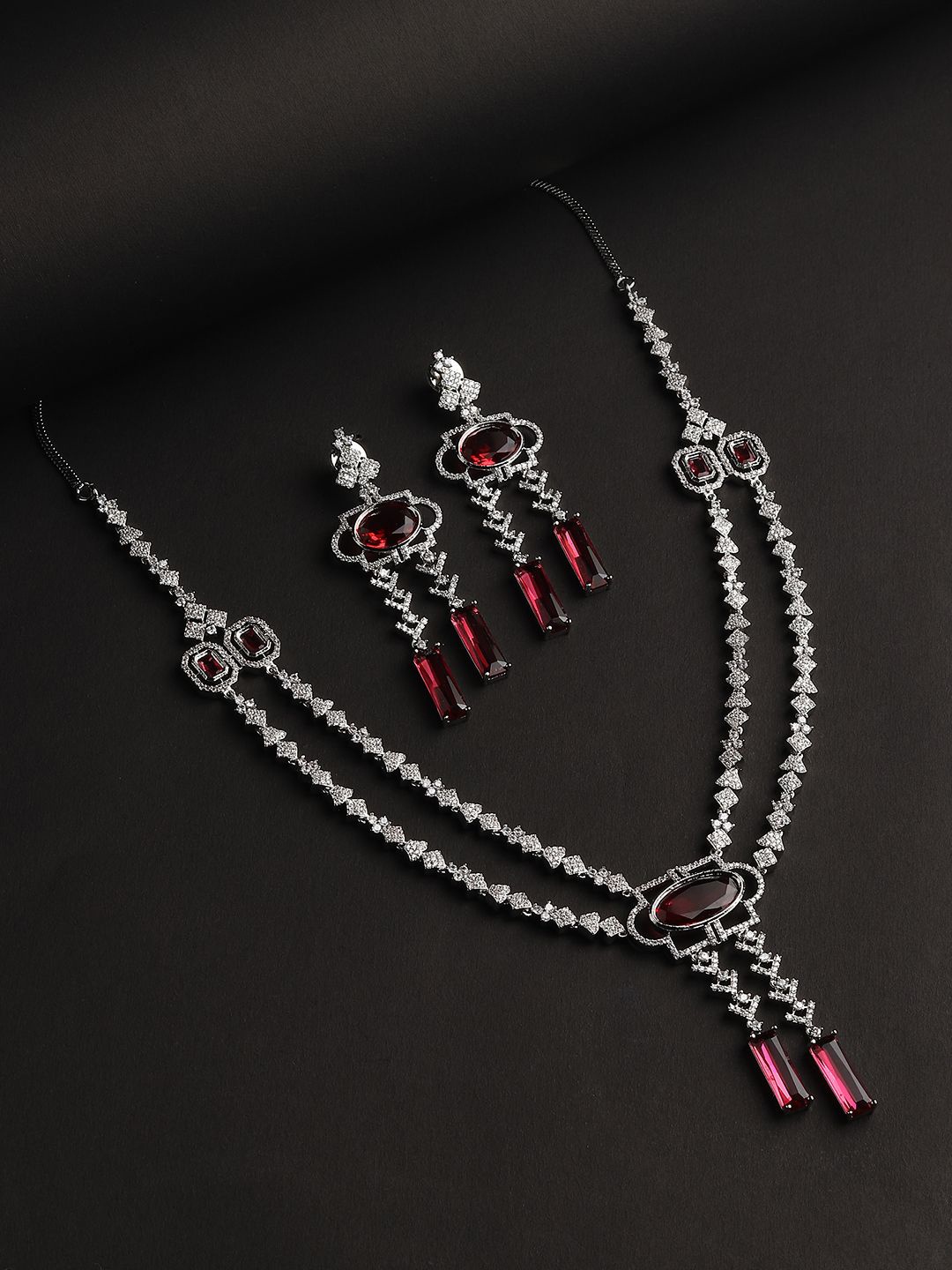 

RHOSYN Rhodium Plated Cubic Zirconia Studded Jewellery Set, Silver
