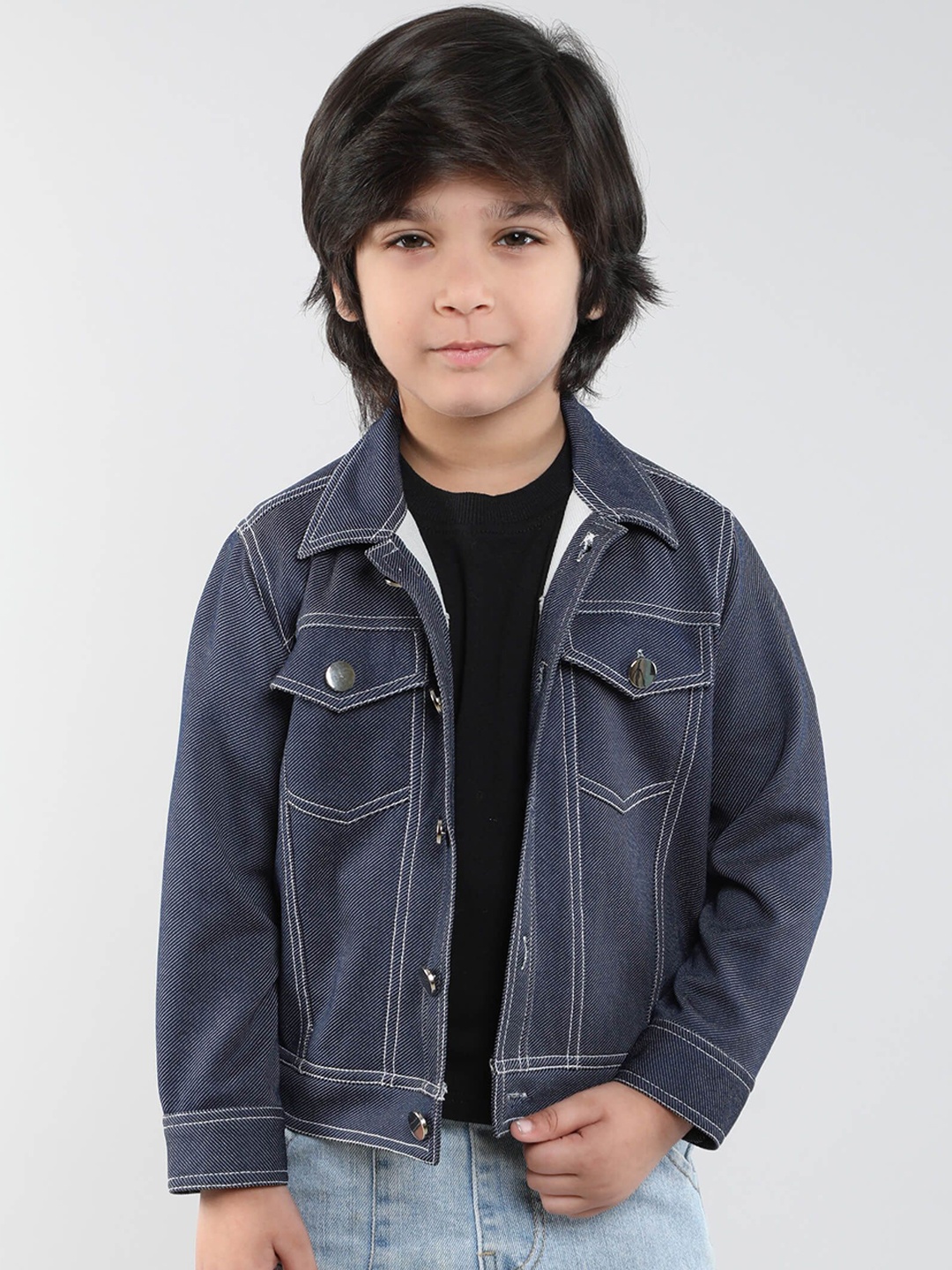 

taffykids Boys Spread Collar Solid Denim Jacket, Blue