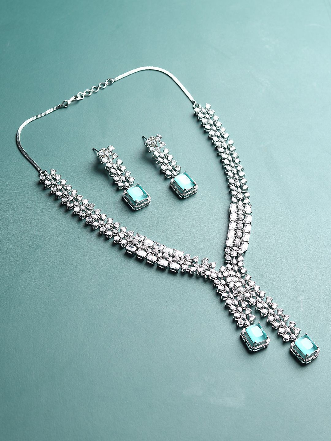 

RHOSYN Rhodium Plated Cubic Zirconia Studded Jewellery Set, Silver