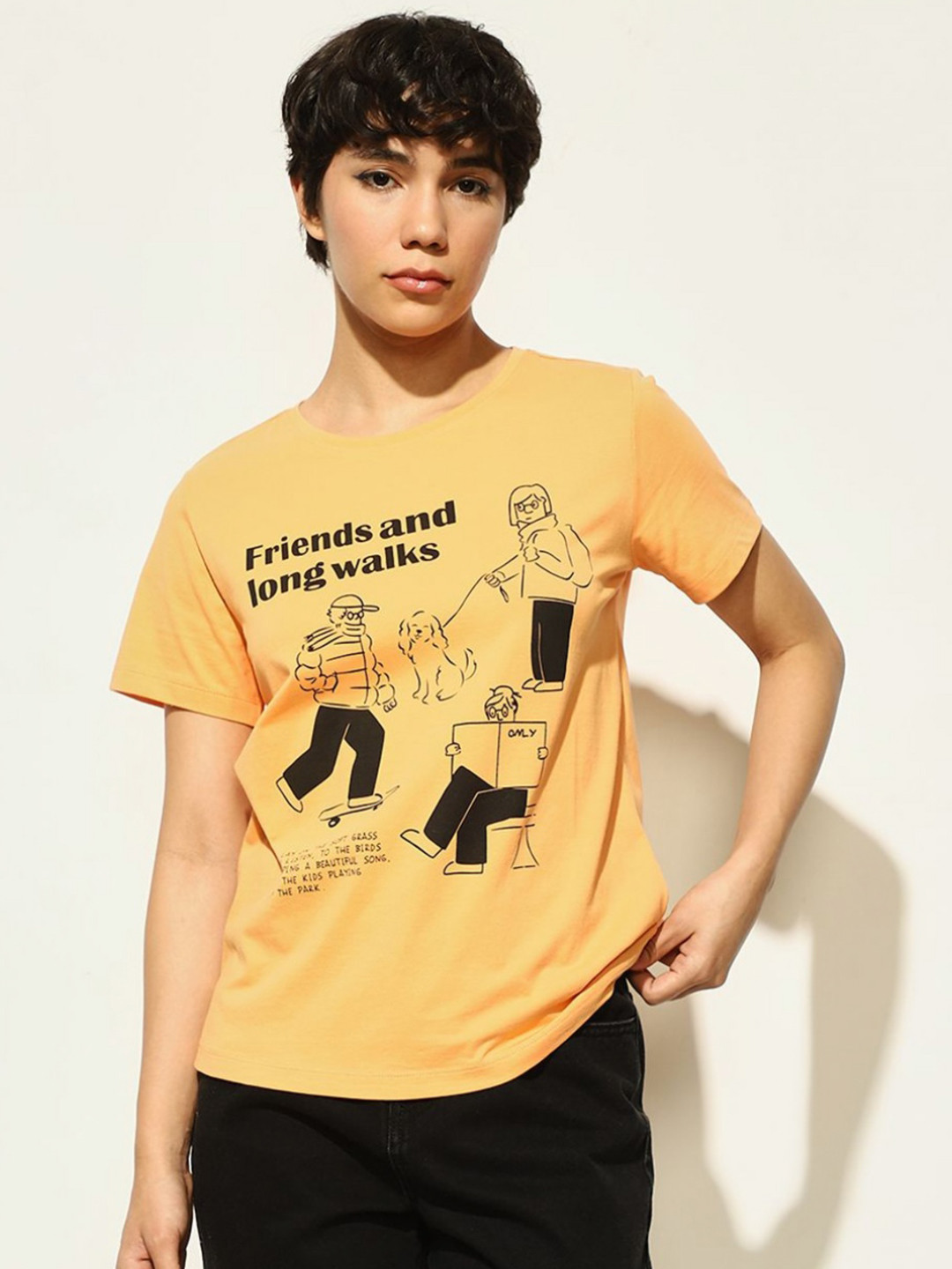 

ONLY Women Graphic Printed Round Neck Cotton T-shirt, Orange
