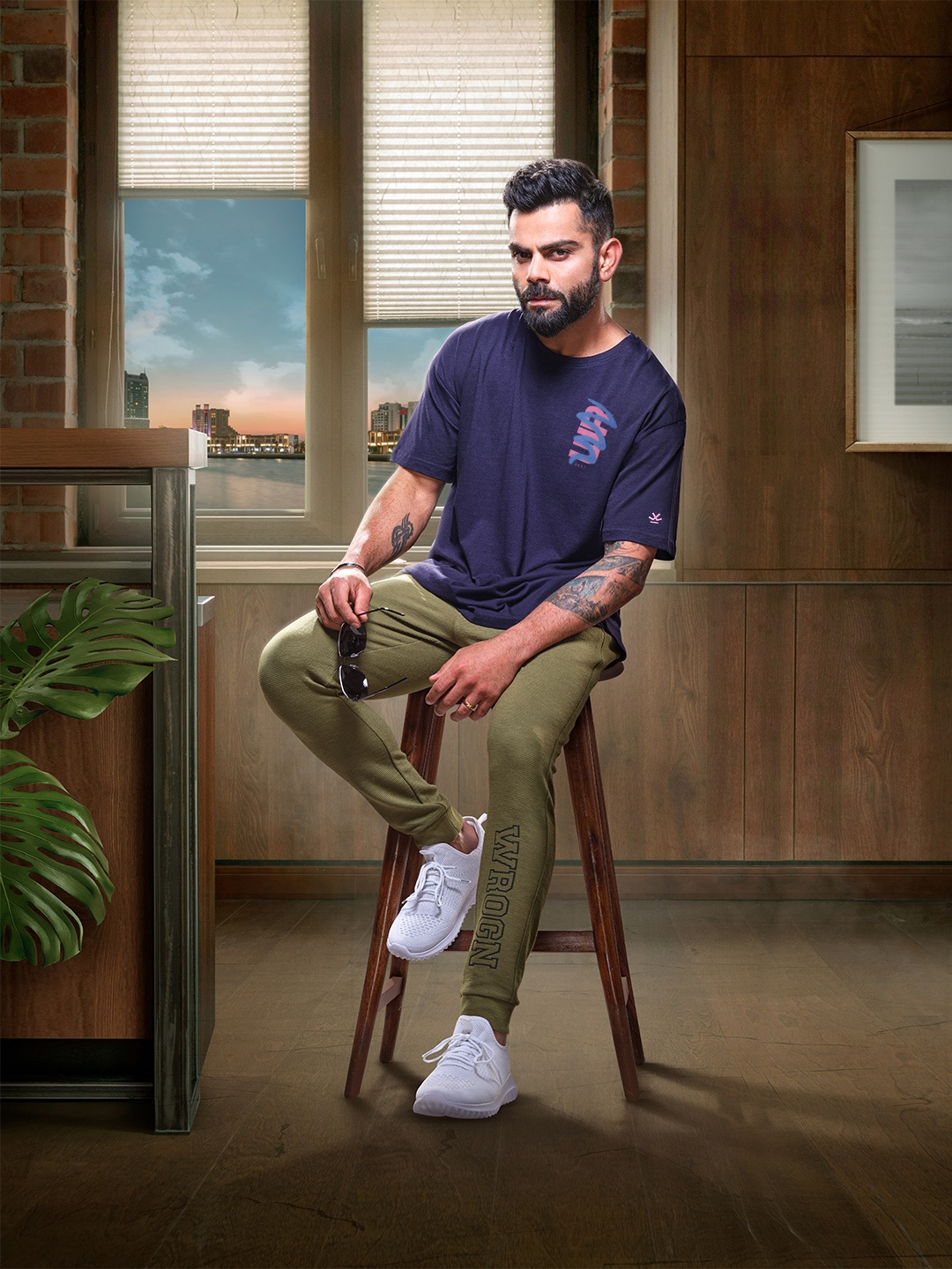 

WROGN Brand Logo Printed Pure Cotton Casual T-shirt, Blue