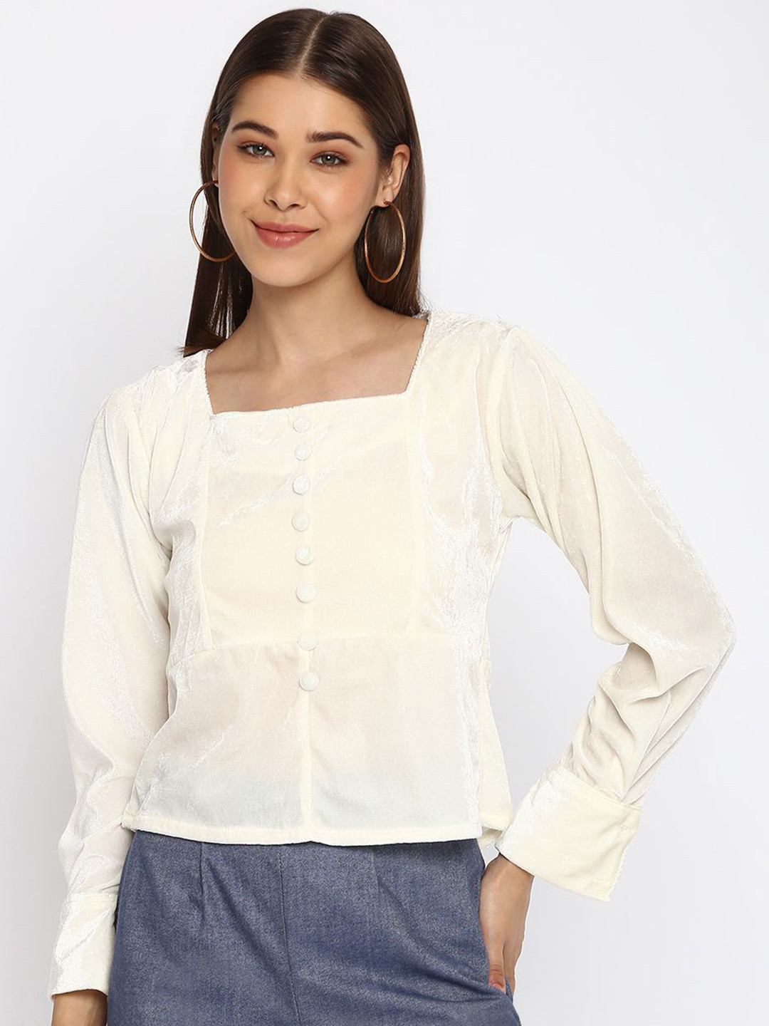 

DressBerry Women Solid Square Neck Top, White