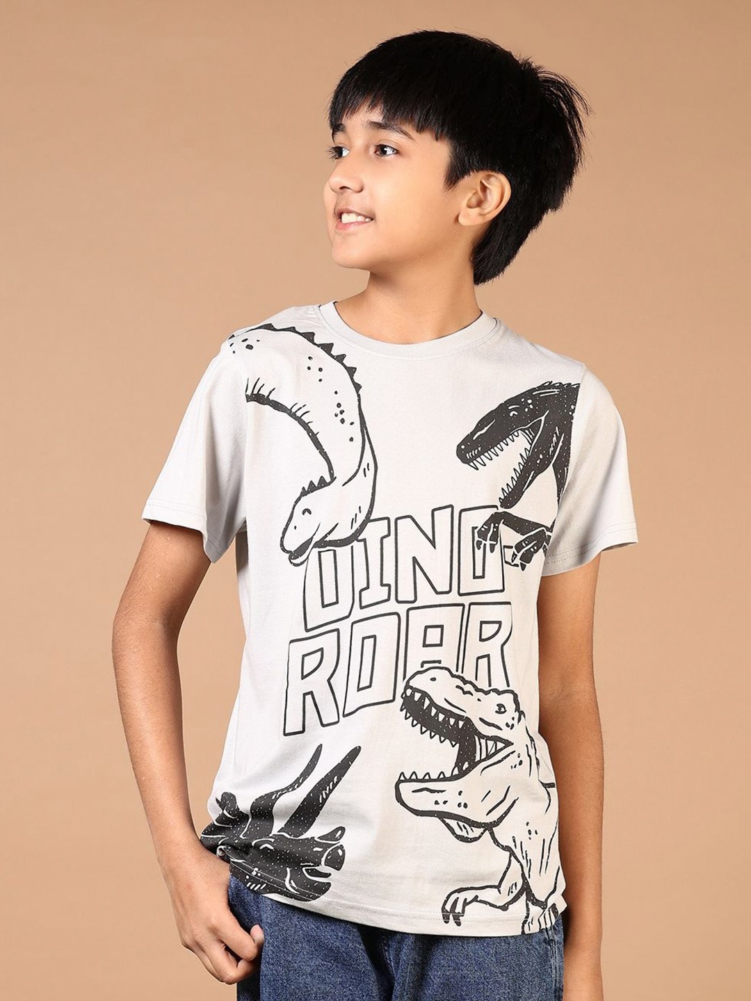 

V-Mart Boys Graphic Printed Round Neck Cotton T-shirt, Grey