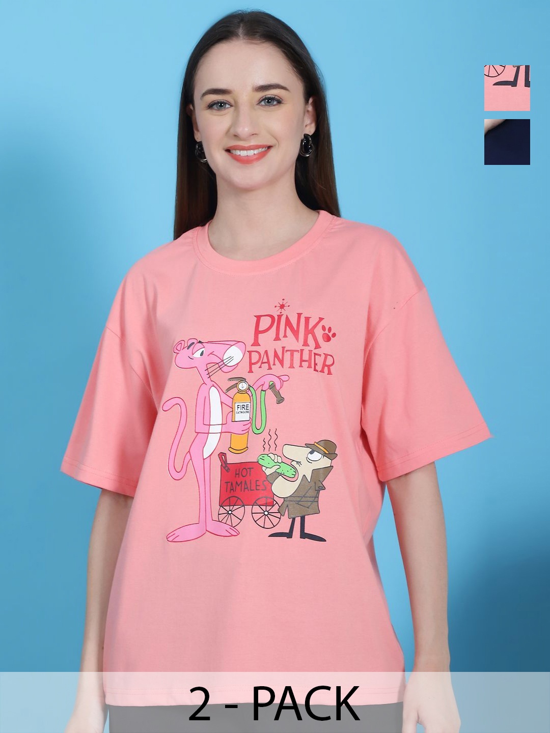 

Dreambe Women Pack of 2 Graphic Printed Round Neck Cotton Relaxed Fit T-shirts, Pink