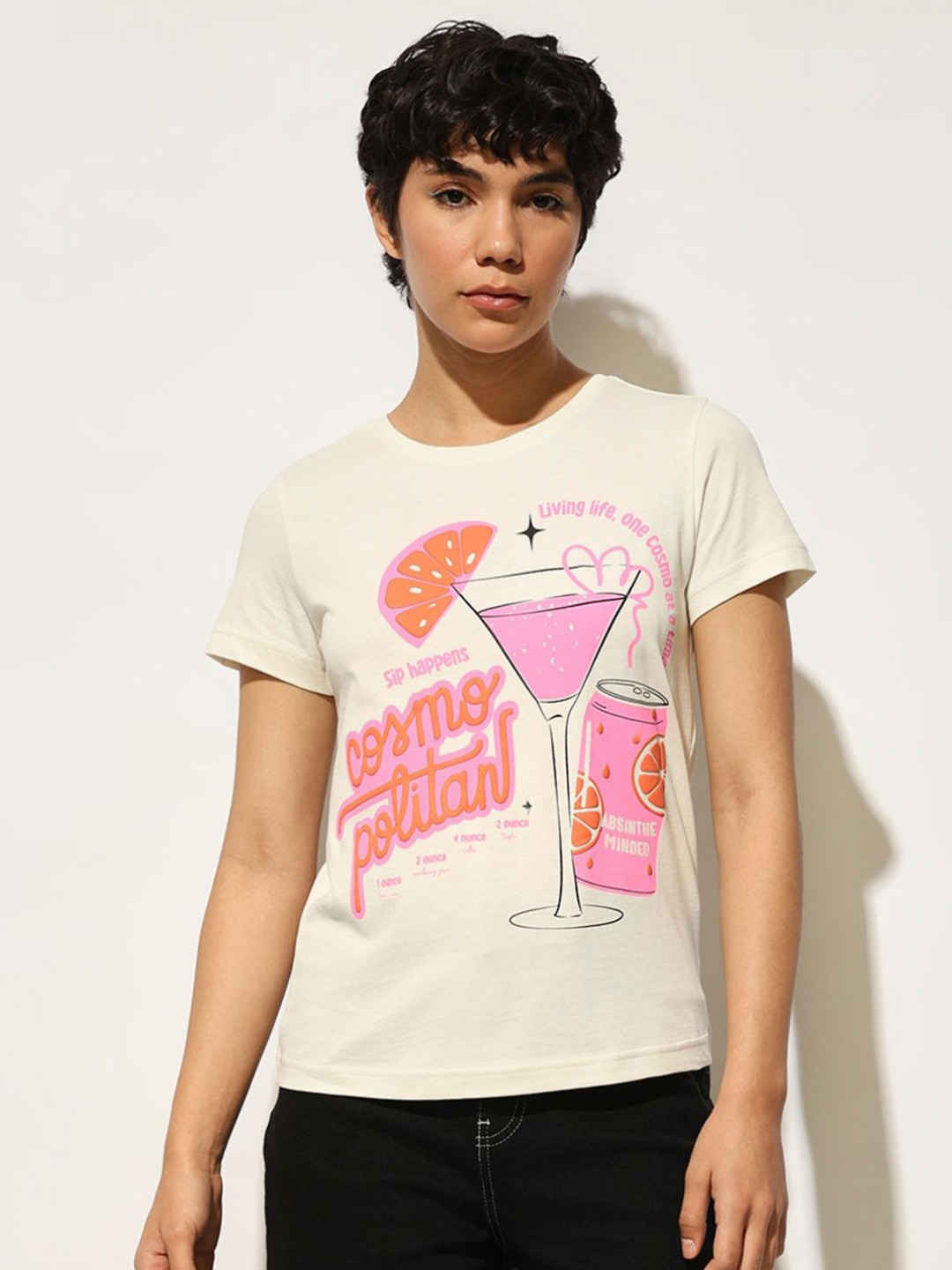 

ONLY Women Graphic Printed Round Neck Cotton T-shirt, White