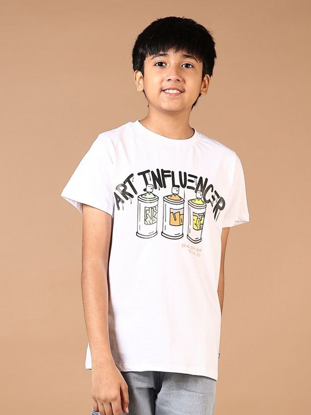 

V-Mart Boys Graphic Printed Round Neck Cotton T-shirt, White