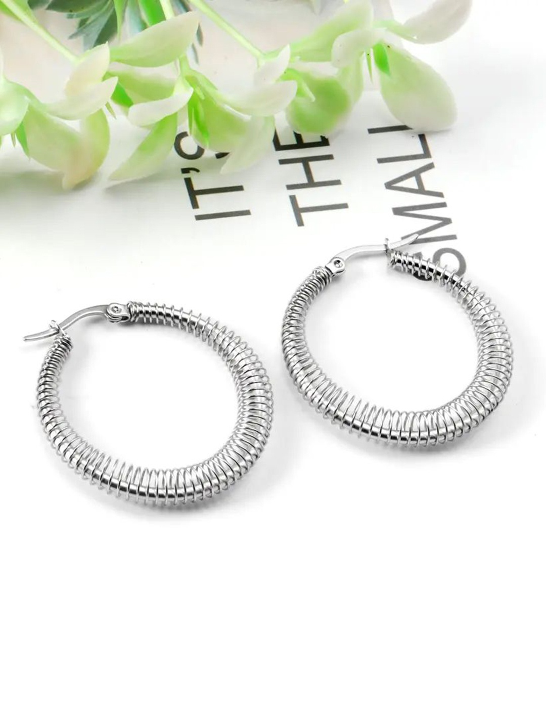 

FASHION STROM Brass-Plated Circular Hoop Earrings, Silver