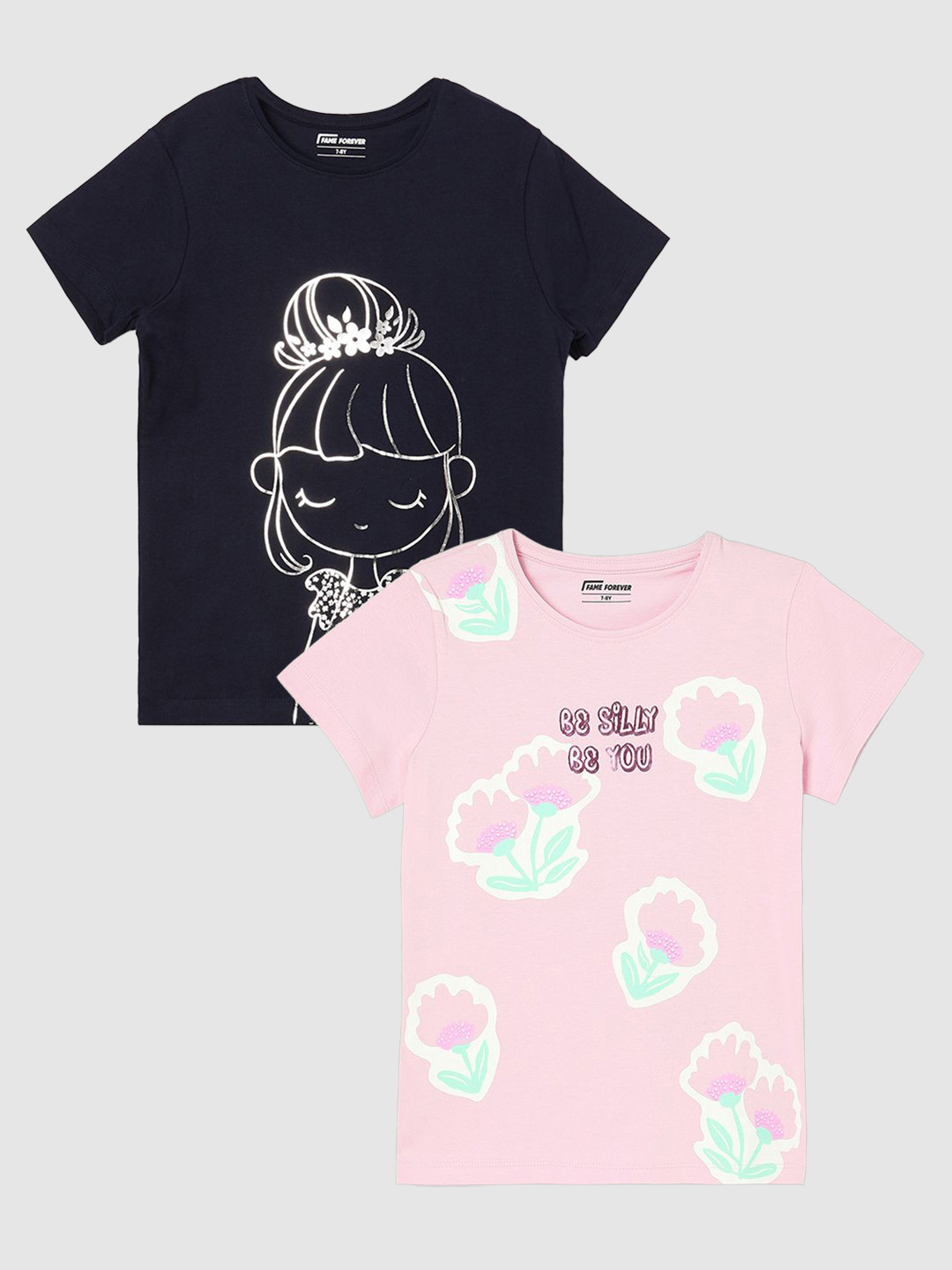 

Fame Forever by Lifestyle Pack of 2 Girls Printed T-shirts, Navy blue