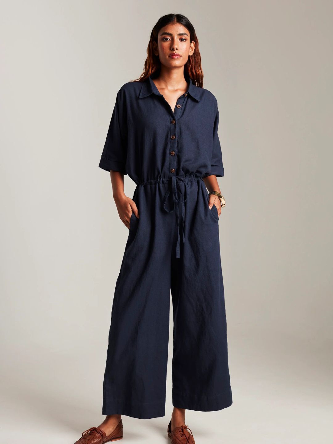 

Saphed Women Solid Shirt Maxi Dress, Navy blue