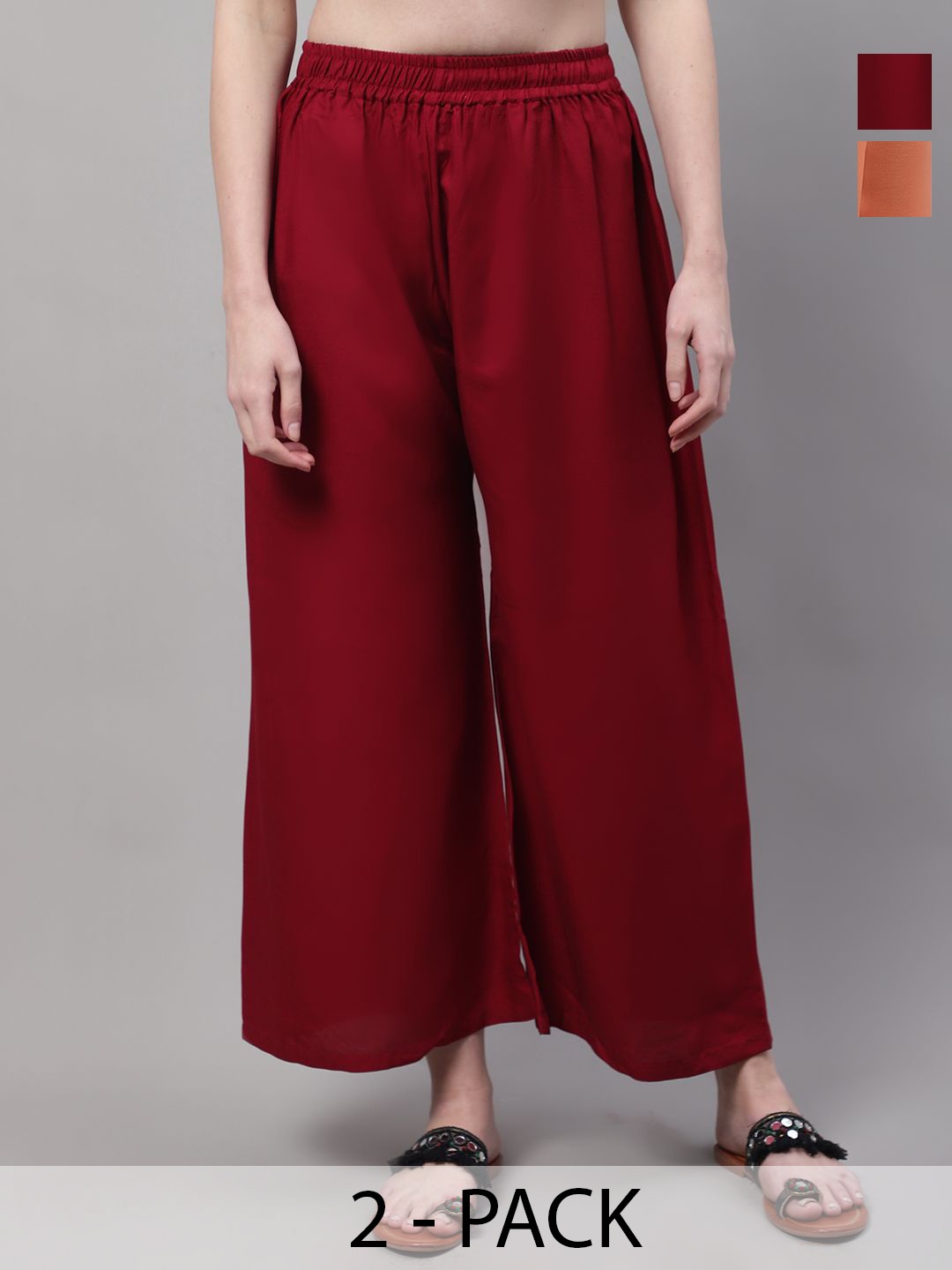 

Valles365 by S.C. Women Pack Of 2 Flared Ethnic Palazzos, Maroon