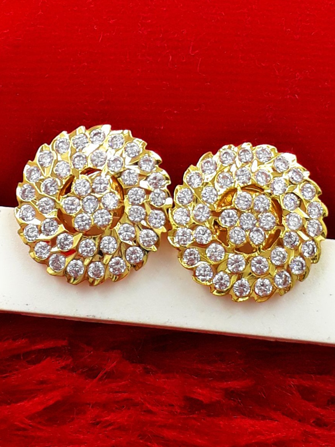 

Anujeet Fashion Hub Gold Plated American Diamond Studded Circular Studs, White