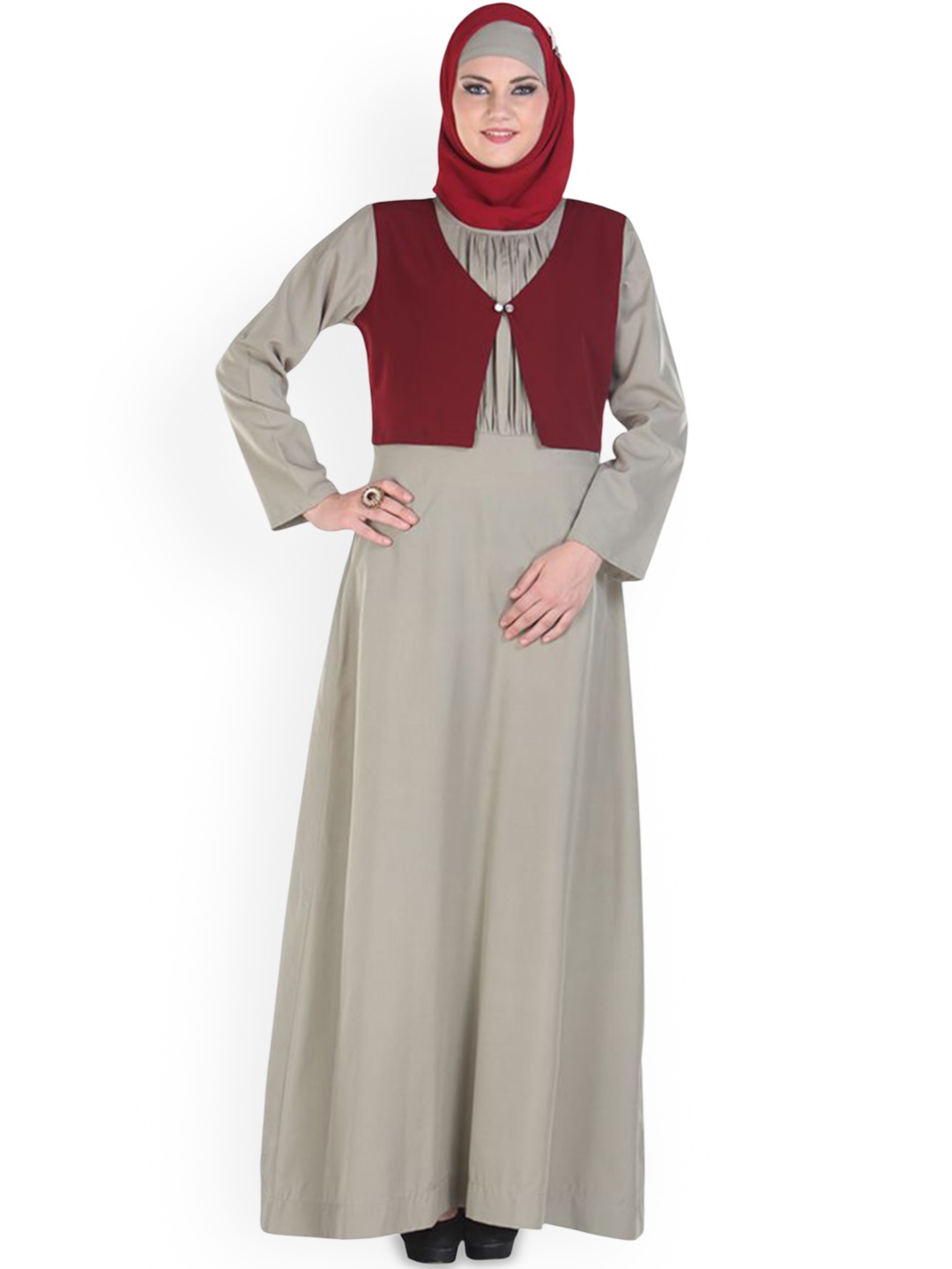 

MOMIN LIBAS Full Sleeves Abaya Burqa With Shrug Jacket, Beige