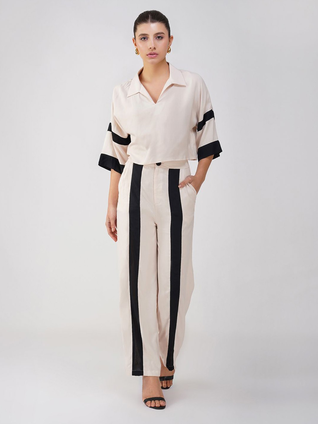 

HERE&NOW Shirt Collar Top With Trouser Co-Ords, White
