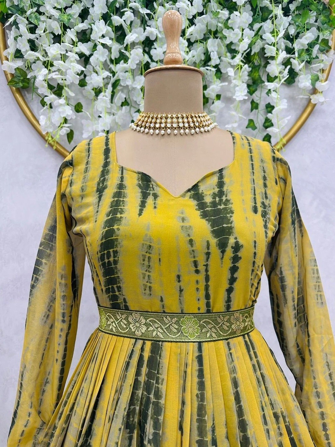 

Raiyani Enterprise Women Cotton Printed Maxi Dress With Belt, Yellow