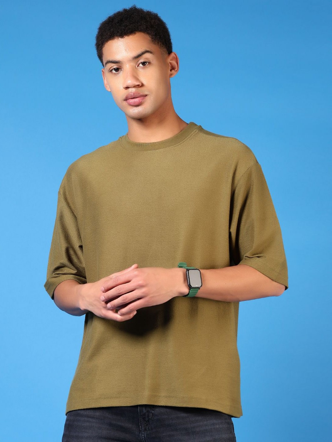 

V-Mart Men Solid Round Neck Cotton T-shirt, Olive