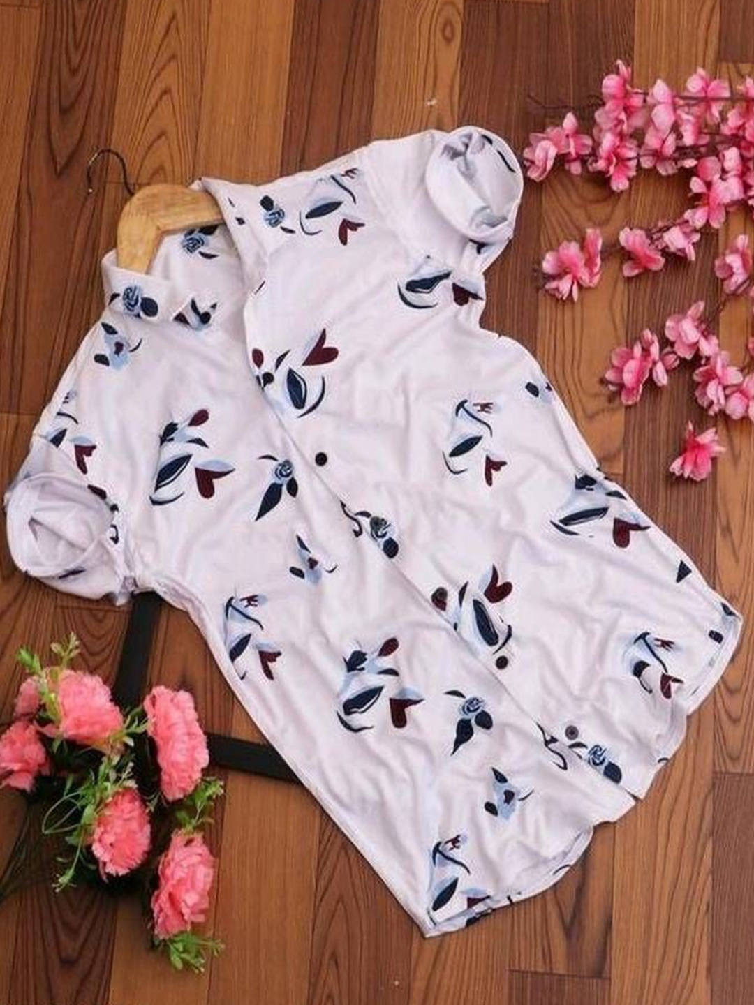 

iCome Men Spread Collar Conversational Printed Cotton Linen Casual Shirt, Lavender