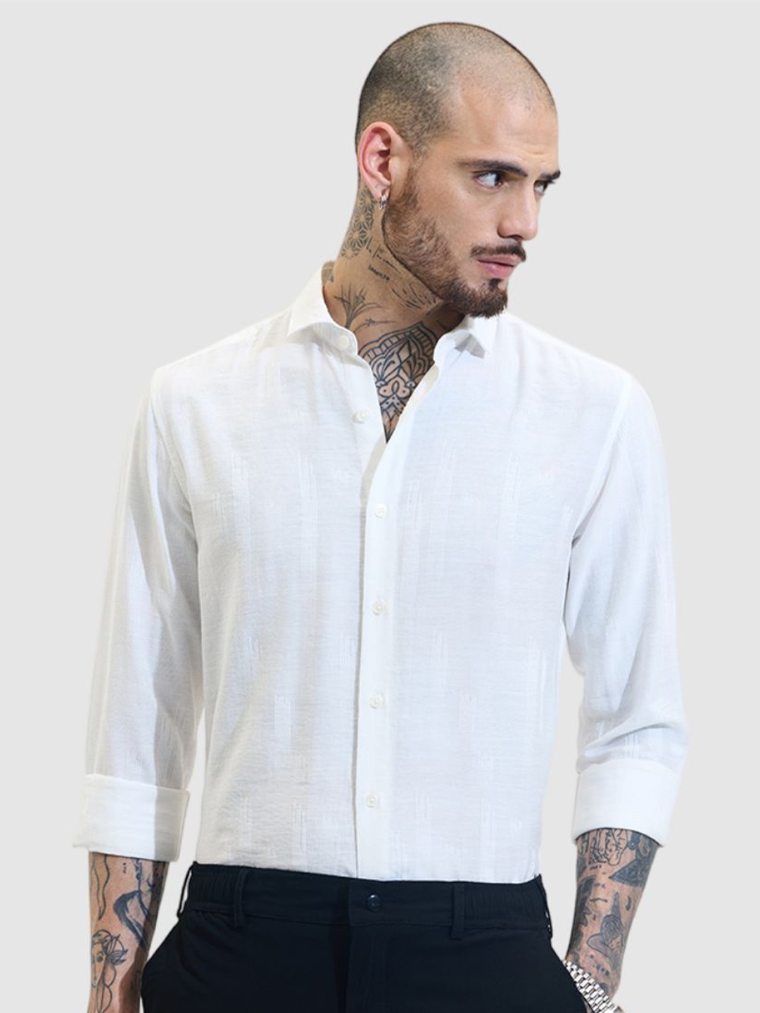 

Snitch Men Smart Slim Fit Spread Collar Solid Casual Shirt, White