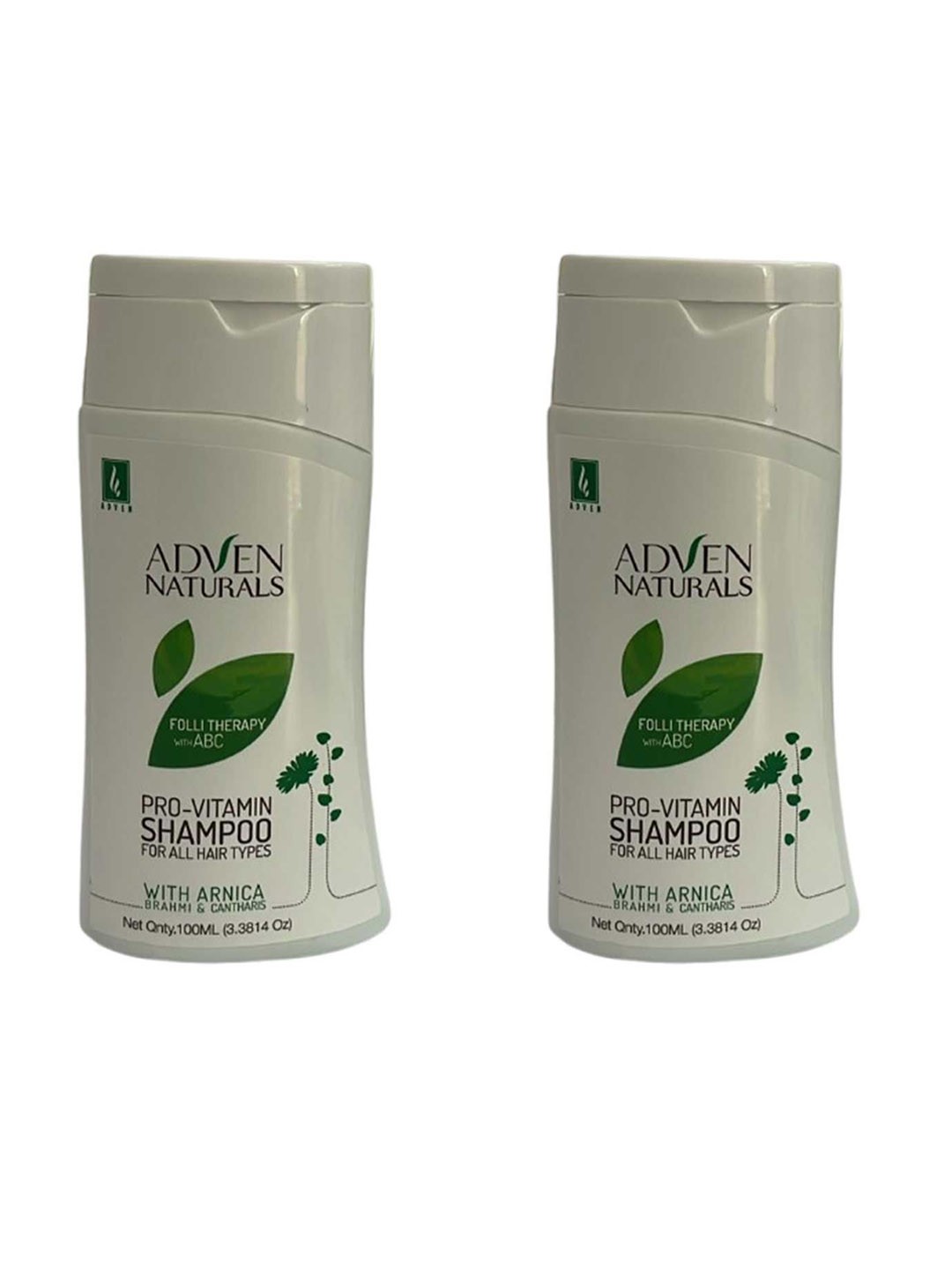 

ADVEN Set Of 2 Folli Therapy Pro-Vitamin Shampoo With Arnica- 100 ml Each, Green