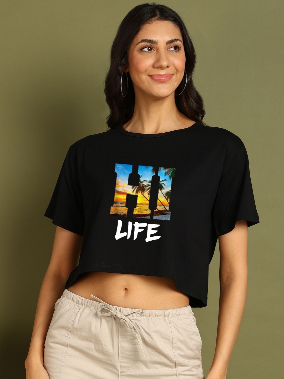 

CHOZI Women Bio Finish Graphic Printed Round Neck Cotton Boxy T-shirt, Black