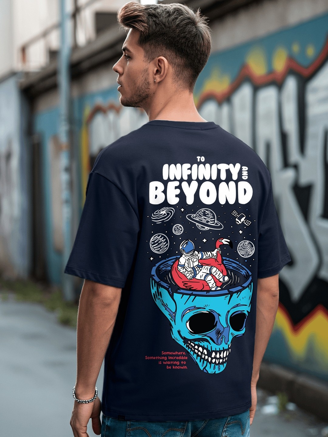 

Bewakoof Graphic Printed Oversized Cotton T-shirt, Blue
