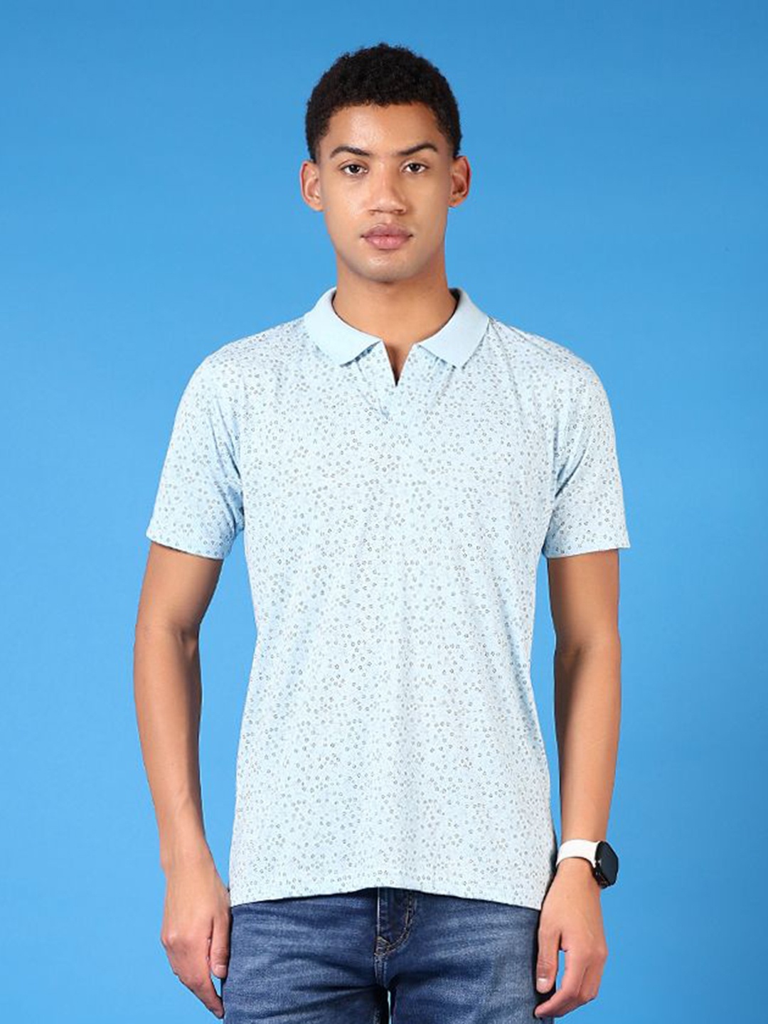

V-Mart Men Floral Printed Polo Collar Cotton T-shirt, Blue