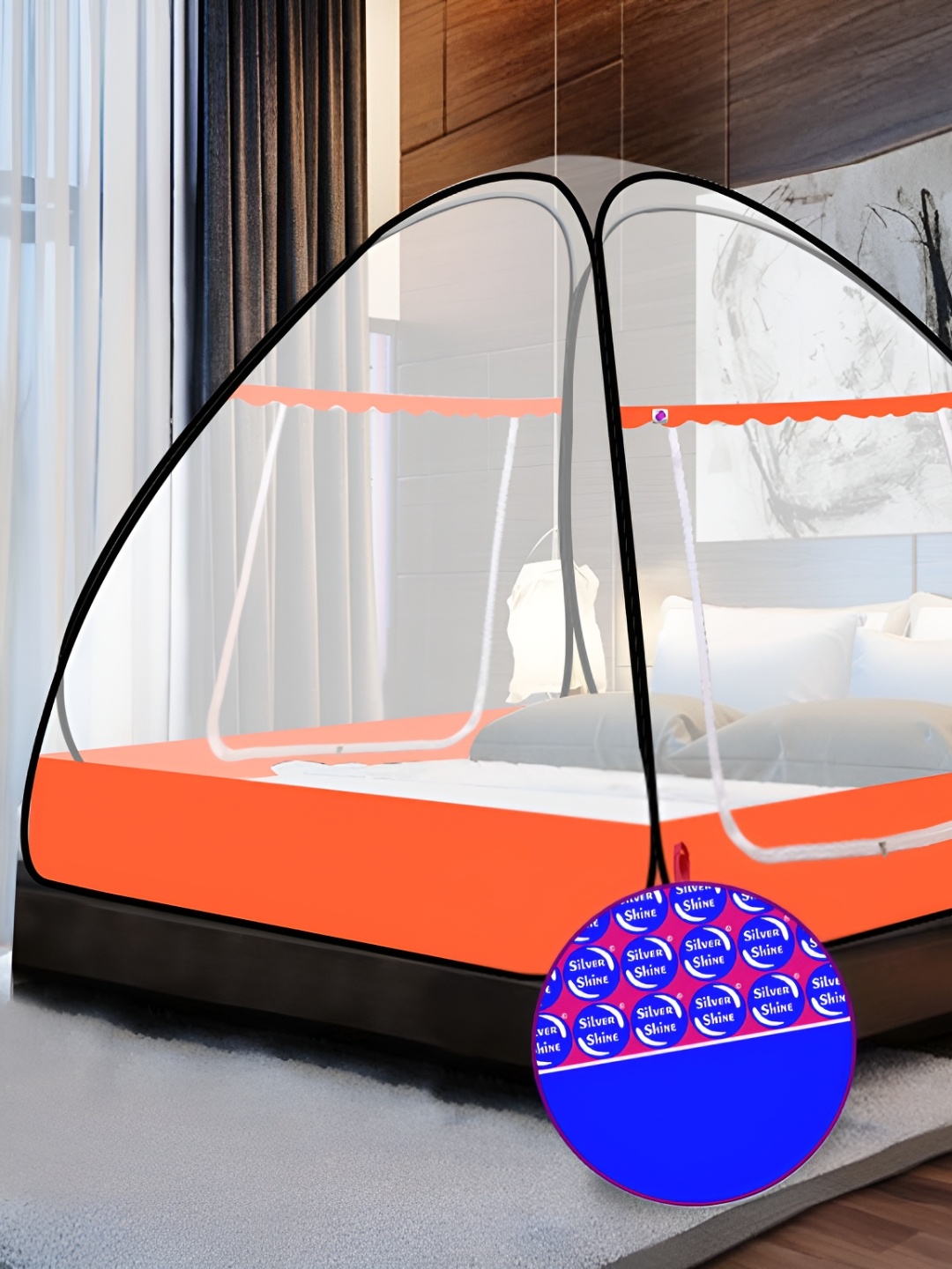 

Silver Shine Orange & White King Size Foldable Tent Mosquito Net