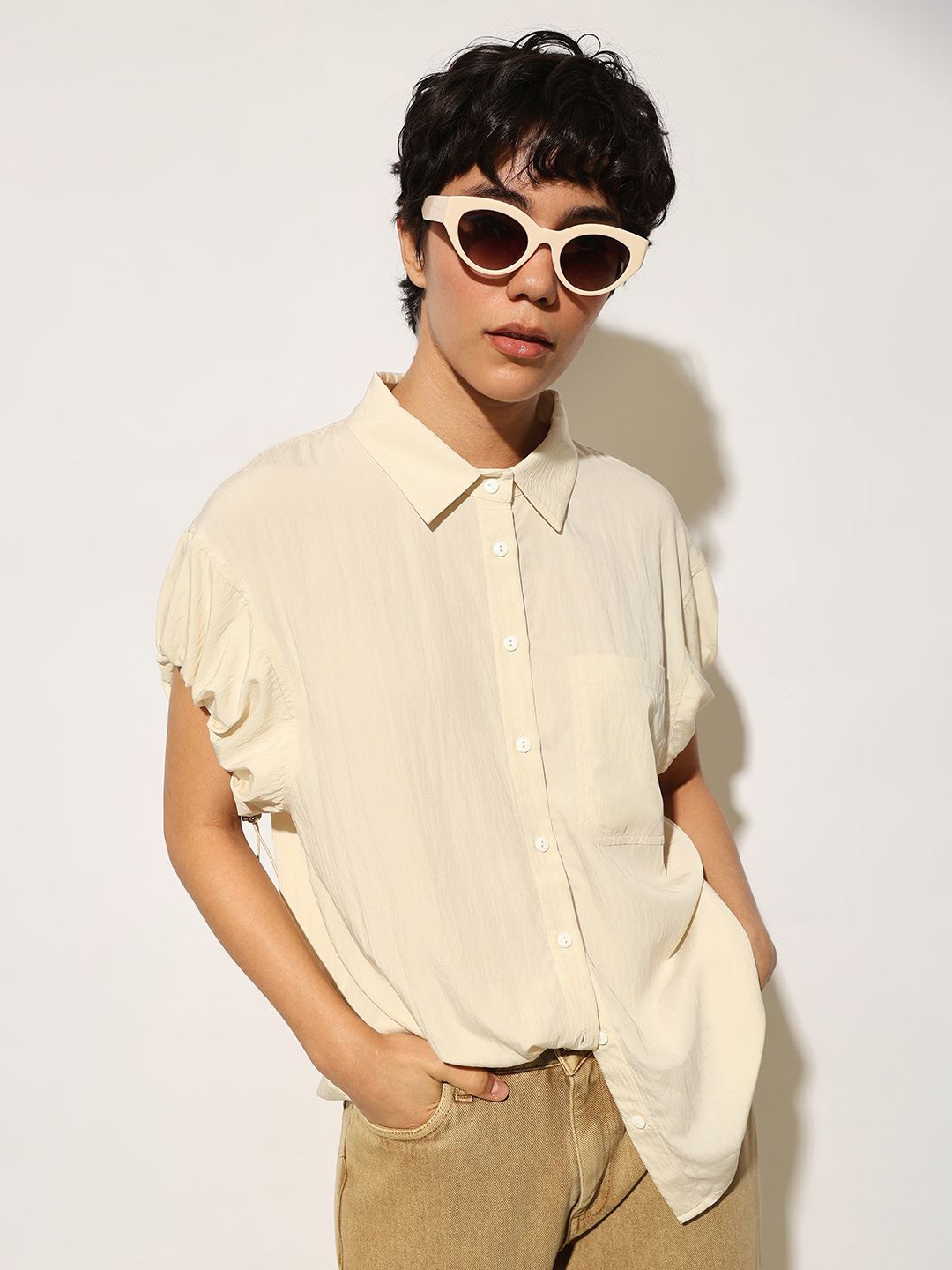 

ONLY Women Solid Shirt Style Top, Beige