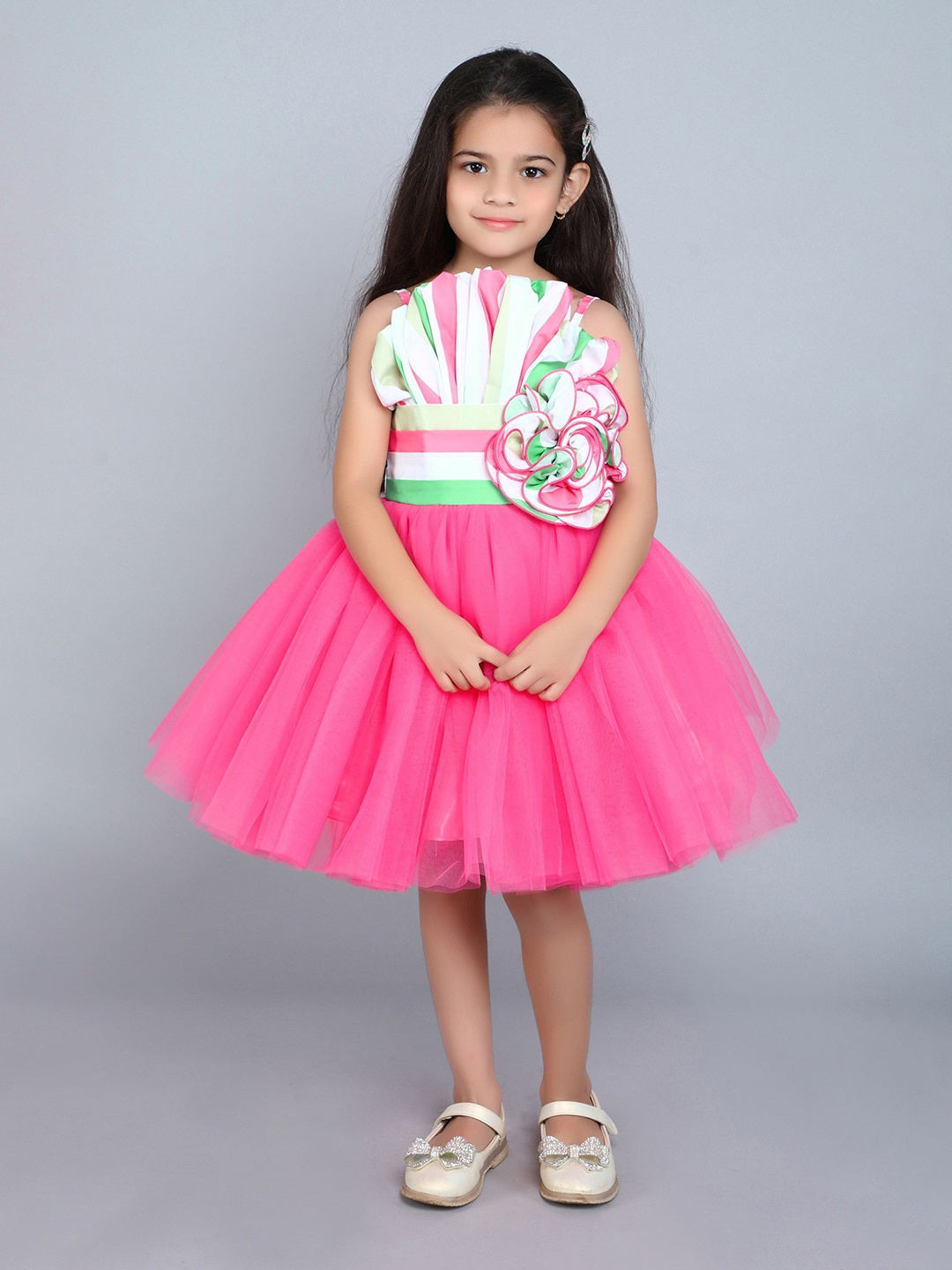 

Pink Chick Girls Colourblocked Ruffled Fit & Flare Dress