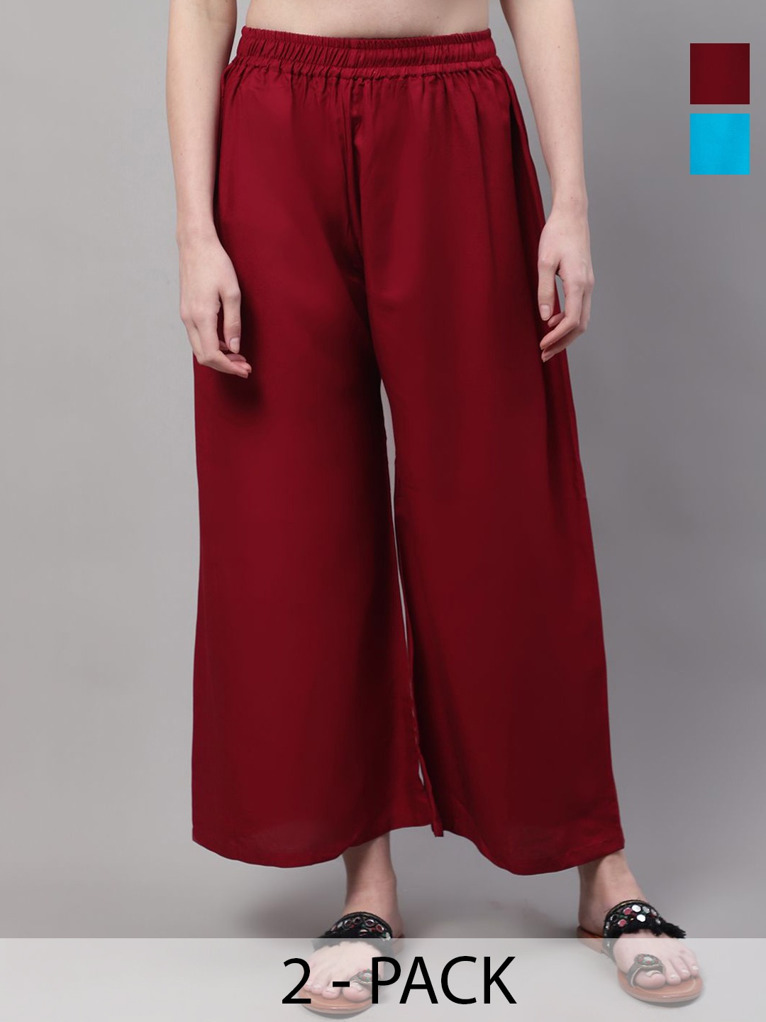 

Valles365 by S.C. Women Pack Of 2 Flared Palazzos, Maroon