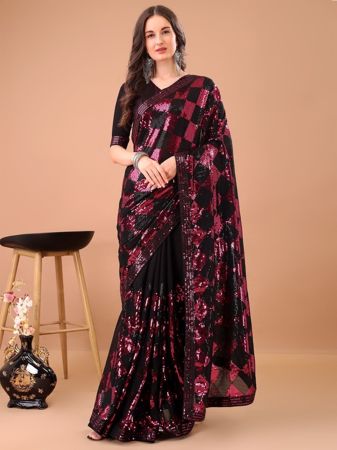 

Suha Sequinned Pure Georgette Saree, Red