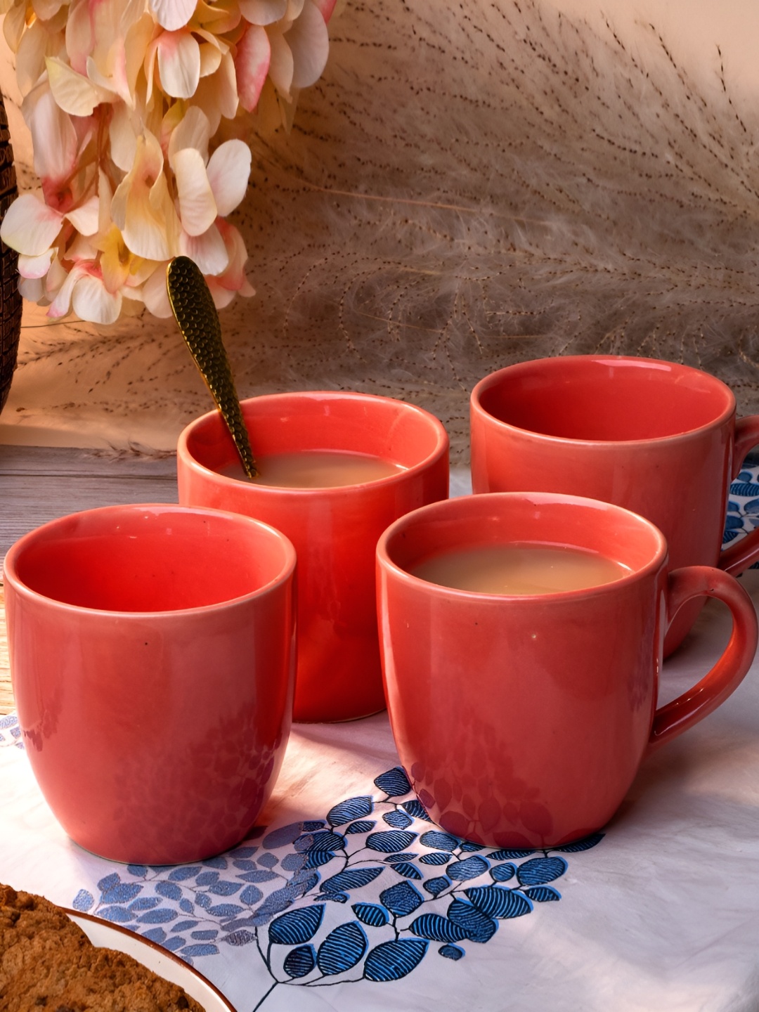 

Storepedia Pink 4 Pieces Ceramic Glossy Cups 200 ml Each
