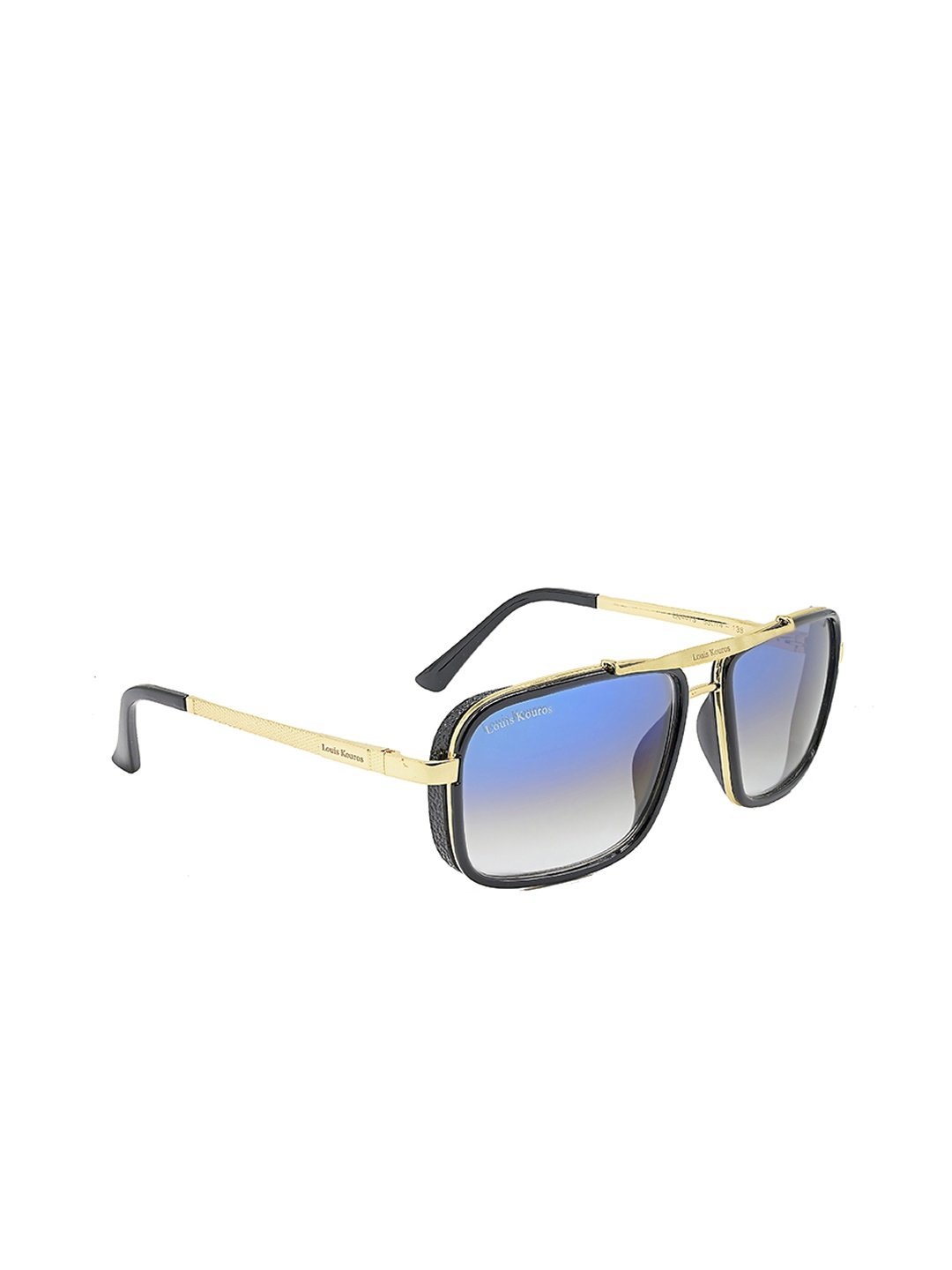 

LOUIS KOUROS Unisex Square Sunglasses with UV Protected Lens SUN-LK-4413-BLU2GLD-M-Blue