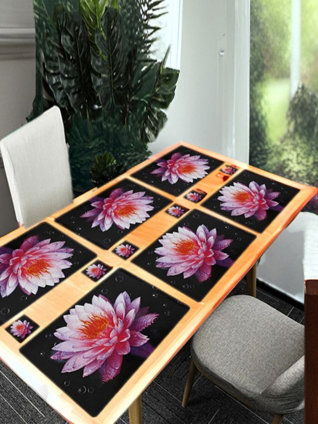 

REVEXO Black & Pink 12 Pcs Printed Rectangular Shaped Coasters & Table Placemats