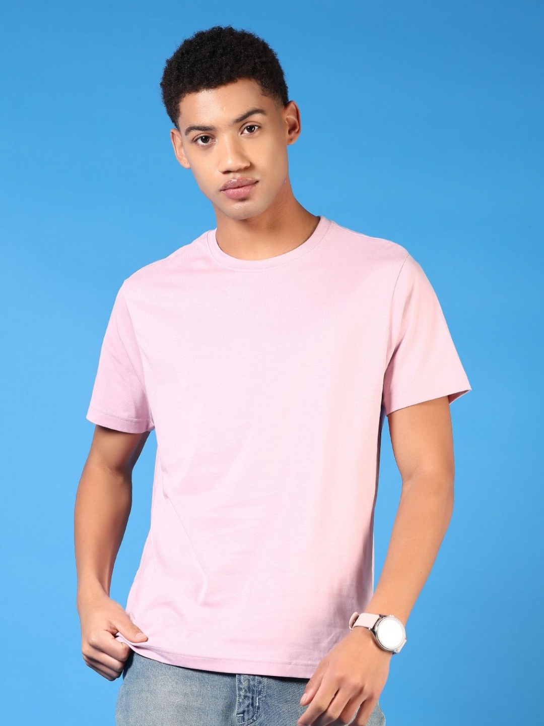 

V-Mart Men Solid Round Neck Cotton T-shirt, Pink