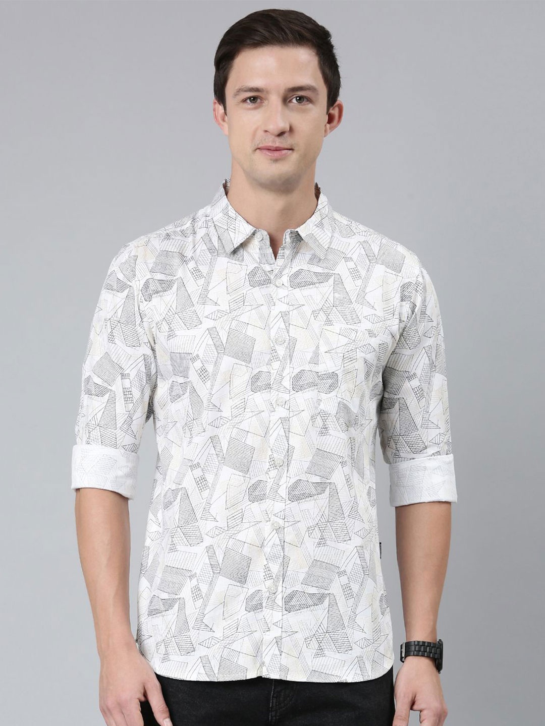 

Provogue Men Opaque Printed Casual Shirt, Black